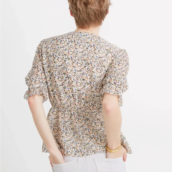 Madewell Silk V-Neck Fieldwalk Floral Peplum Pop Over Top, Women Size XS - Picture 8 of 8